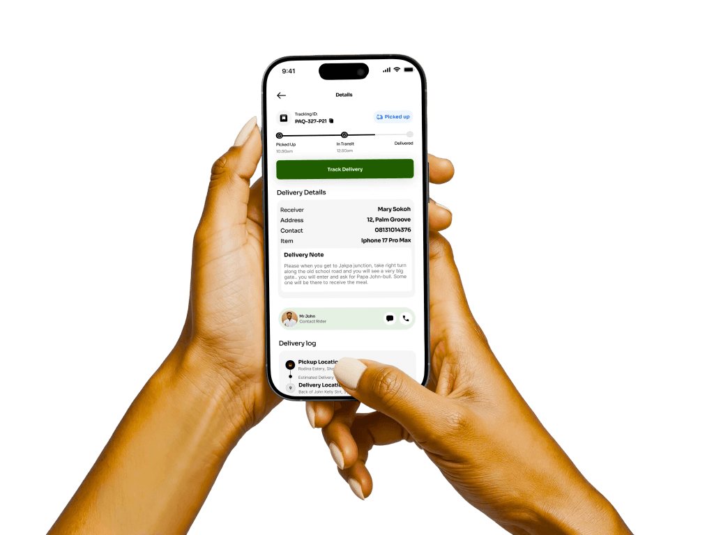 Hand holding phone showing Cable delivery tracking